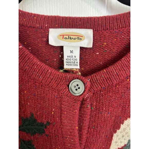 Vtg 80’s Talbots 100% Lambs Wool Christmas Angel Holly Sweater Cardigan Medium - Picture 3 of 10